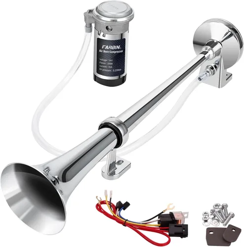 Vista 12 de FARBIN Kit de bocina de aire de 12 V, bocina de aire cromada para camión Plateado