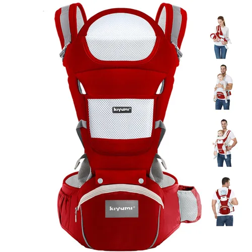Vista 10 de KIYUMI Portabebés con asiento de cadera, posición M ergonómica, de recién nacido a niño pequeño, soporte para la cabeza y malla transpirable