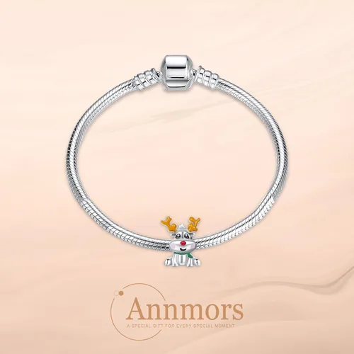 Vista 2 de Annmors S925 Silver Christmas Charms for Women Pandora Moments Bracelet Venado de Navidad