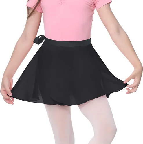 Vista 3 de Zando Faldas cruzadas de ballet para niños, ropa de baile fluida, falda de gasa para adolescentes, falda transparente para niñas y mujeres
