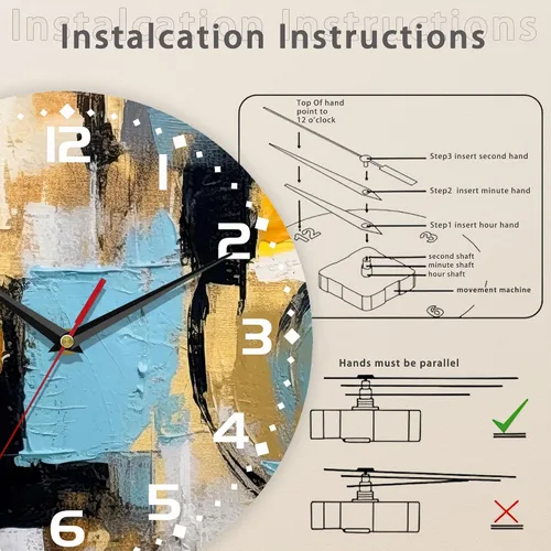 Vista 4 de Reloj de pared, arte abstracto colorido, pintura al óleo, reloj de pared silencioso sin tictac, funciona con pilas, 10 pulgadas, decoración