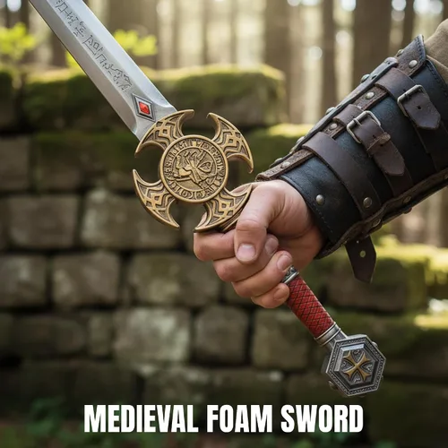 Vista 4 de Rite Edge Espada de espuma medieval de 35.5 pulgadas, espada templaria de caballeros para cosplay, LARP, Halloween y práctica, espadas de espuma