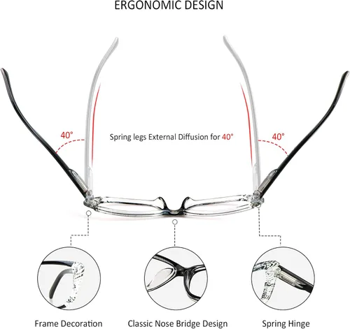 Vista 6 de VisionGlobal 5 Pairs Reading Glasses with Spring Hinge, Blue Light Blocking Glasses for Women/Men