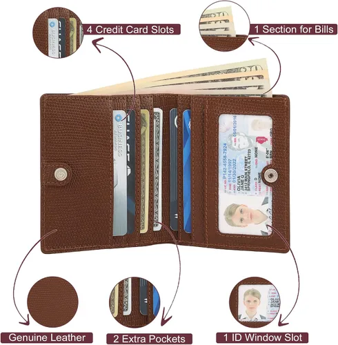 Vista 4 de Mini monedero de bolsillo compacto de cuero para mujer con seguridad RFID - NEGRO, Coñac, Minimalista