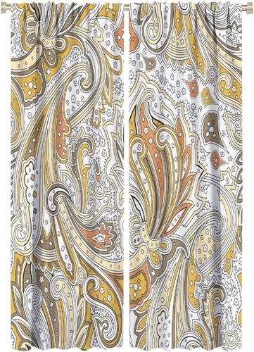 Vista 178 de Cortinas opacas con estampado de flores de cachemira, estampado de cachemira sobre fondo blanco, para decoración del hogar, cocina, restaurante