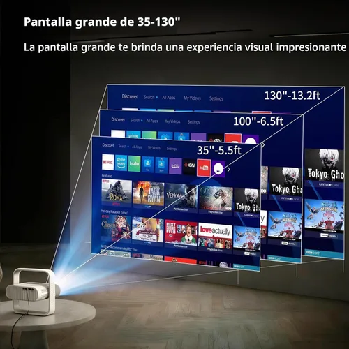 Vista 5 de 【1080P nativo y enfoque automático】Mini proyector inteligente con WiFi y Bluetooth, 500ANSI, corrección trapezoidal automática, compatible