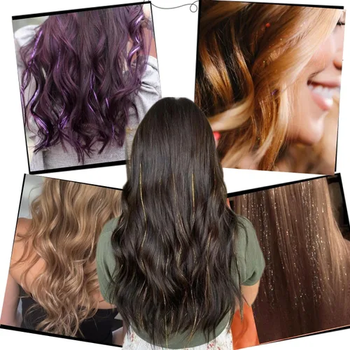 Vista 6 de Ubeleco Kit de oropel para cabello negro de 12 piezas, accesorios de cabello con clip de 52 cm, kit de oropel de pelo de hada para Navidad y Año