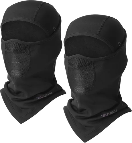 Vista 13 de YANIKY Pasamontañas de invierno para hombres y mujeres, máscara facial Negro