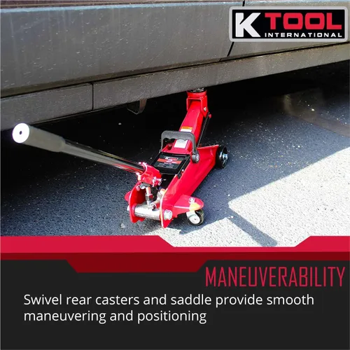 Vista 6 de K Tool International Gato de servicio hidráulico 63103A, rango de elevación de 5-1/8 a 13 pulgadas, acero resistente, ruedas giratorias, protección