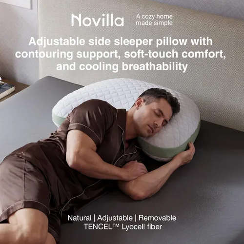 Vista 12 de Novilla Tencel - Almohada curvada para dormir lateral para aliviar el dolor Almohada ajustable CertiPUR-US de espuma viscoelástica triturada
