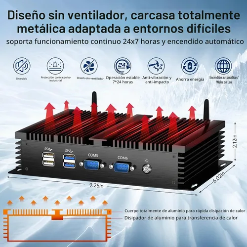 Vista 2 de Mini PC industrial, computadora de escritorio sin ventilador Celeron 2955U 1.4GHz, Windows 10 Pro, 8 GB de RAM, 128 GB SSD, 2xNIC, 6 x COM RS232, 4