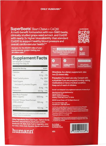 Vista 9 de humanN SuperBeets Heart Chews Advanced - 100mg de CoQ10 Plus Extracto de Remolacha y Extracto de Semilla de Uva, 60