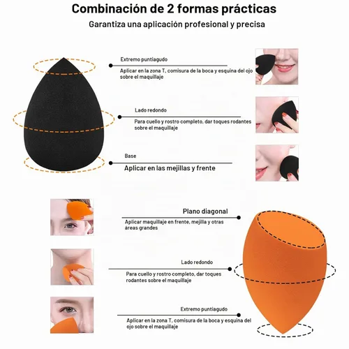 Vista 4 de 12 piezas de set de esponjas de maquillaje profesional, esponjas suaves y sin látex para aplicar maquillaje en la cara, esponjas cosméticas 12
