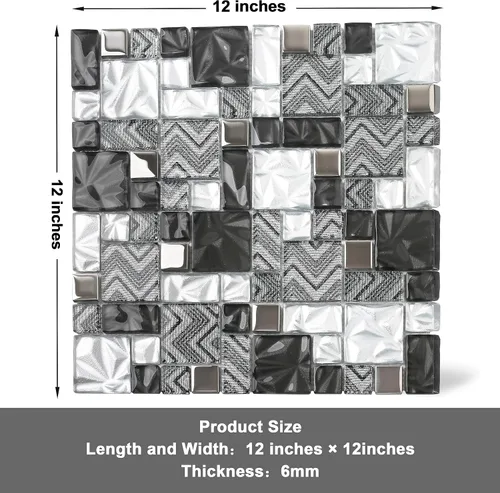 Vista 3 de Azulejos de vidrio blanco y negro para cocina, baño, pared, salpicadero, mosaico, patrón de Versalles [Juego de 5]