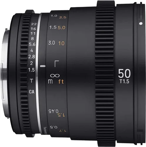 Vista 4 de Samyang Lente Cine de marco completo T1.5 VDSLR MK2 de 1.969 in para Canon RF, enfoque manual de alta velocidad, iris de 9 cuchillas, vidrio ultra