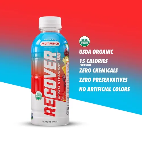 Vista 5 de RECOVER 180 Bebida de hidratación deportiva orgánica, sin azúcar añadido, bebida deportiva de 20 calorías, sabores orgánicos con vitaminas