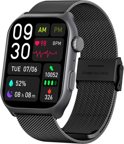 Vista 9 de YMS Reloj inteligente Android para mujer, llamada Bluetooth, compatible con Android e iOS, pantalla HD de 2.0 pulgadas, rastreador de frecuencia