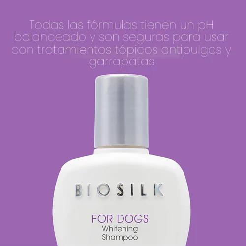 Vista 3 de BioSilk Silk Therapy - Champú blanqueador para perros – Champú de aseo e iluminador seguro para mascotas para un pelaje blanco brillante – Lavado