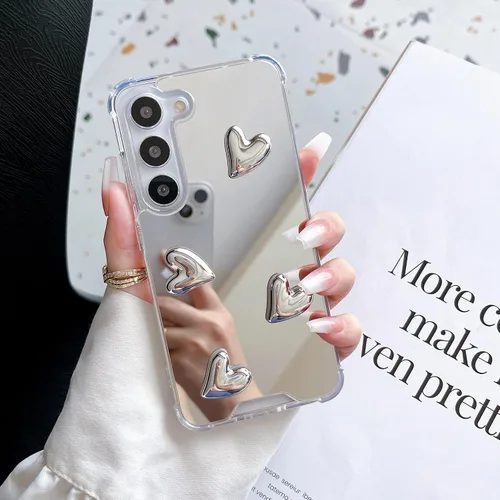 Vista 5 de Funda para Samsung Galaxy A24 5G con espejo plateado lindo corazón claro parachoques delgado fundas protectoras para Samsung Galaxy A24 5G corazones