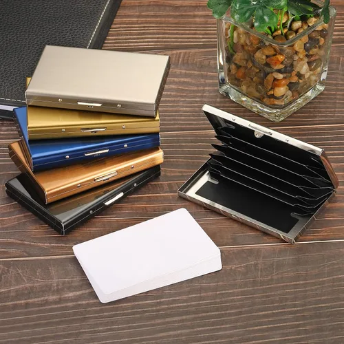 Vista 6 de PATIKIL Portatarjetas de crédito de acero inoxidable, paquete de 2 carteras de metal RFID para tarjetas de visita delgadas para mujeres y hombres