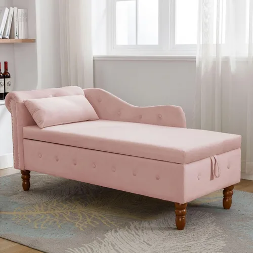 Vista 8 de Aoowow Banco de almacenamiento de terciopelo para dormitorio, extremo de la cama, sofá con brazo enrollado, tumbona para interiores con Gris 58