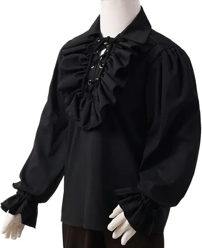 Vista 3 de Camisa medieval pirata para niños camisa renacentista con volantes para niños camiseta escocesa jacobita ghillie para niños