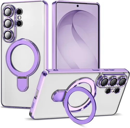 Vista 39 de Funda compatible con Samsung Galaxy S24 Plus con soporte de anillo magnético [compatible con Mag-Safe] protector de lente de cámara chapado Dorado
