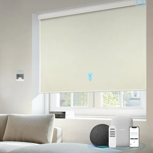 Vista 9 de Motorized Light Filtering Shades Compatible with Alexa Google Smart Blinds Automatic Window Shade Remote Control 70% Blackout Sunny Black