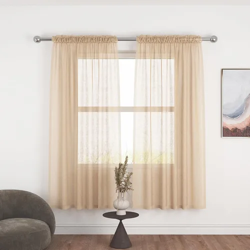 Vista 112 de UPOPO Paneles de Cortina Beige Pequeños Cortinas Transparentes de Gasa de 16 Pulgadas de Largo Cortinas de Cocina de Voile con Textura de Lino