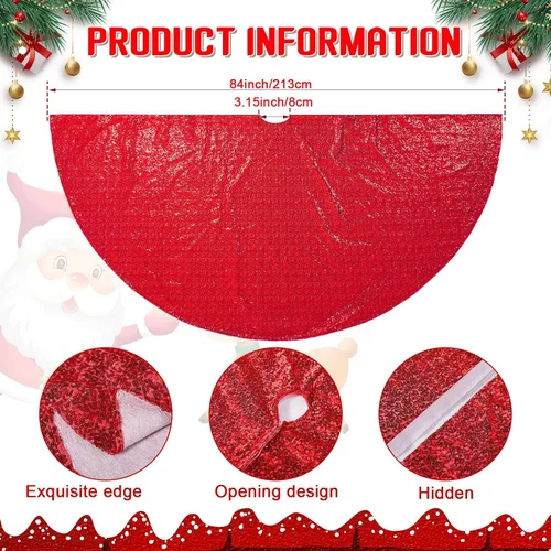 Vista 2 de Libima Falda de Árbol de Navidad Grande Roja de 84 Pulgadas de Tamaño Extra Grande con Lentejuelas Navideñas Redonda Brillante Magníficos Adornos
