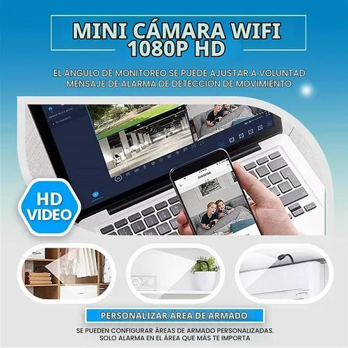 Vista 3 de GOWENIC Mini cámara 1080P, cámara interior con detección de movimiento función de visión nocturna, para, admite grabación en bucle, inserción