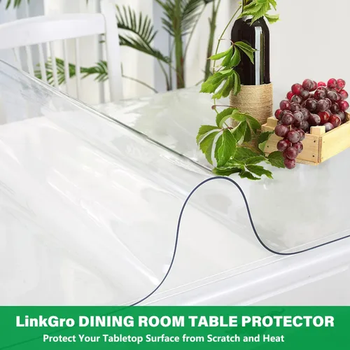 Vista 2 de Protector de plástico transparente de 32 x 32 pulgadas, 0.059 in, protector de mesa de comedor, mantel cuadrado de PVC, tapete de plástico