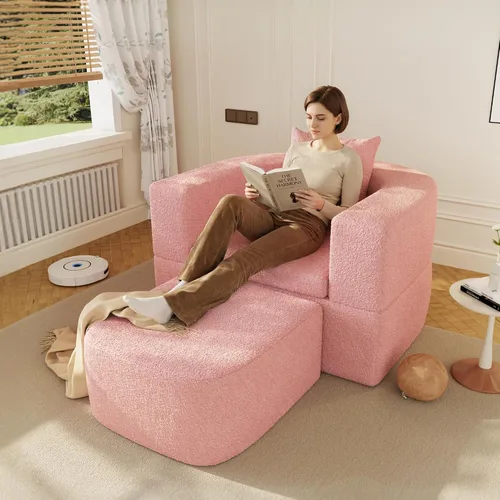 Vista 13 de WJShome Sofá moderno en forma de nube curva de 90 pulgadas para sala de estar, sofá de suelo perezoso, sofá Boucle LoveSeat de 3 plazas, acogedor