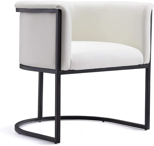 Vista 14 de Manhattan Comfort Bali - Silla de comedor de piel sintética, diseño Art Deco moderno con silueta escultórica, marco de metal, cojines acolchados