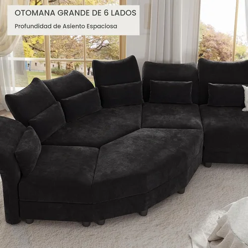 Vista 4 de LLappuil Sofá modular modular de 96 pulgadas, sofás seccionales de esquina pequeños para sala de estar con otomana de almacenamiento de 6 lados Negro