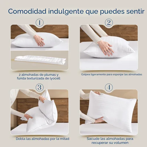 Vista 6 de downluxe Juego de 2 almohadas de plumas de ganso y plumón, colección de hotel, para dormir de espalda, estómago o de lado, tamaño Queen