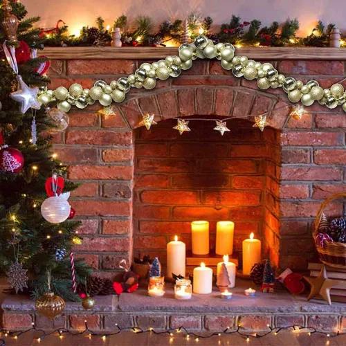 Vista 3 de Guirnalda de bolas de Navidad de 6 pies, inastillable, esferas colgantes de Navidad, decoraciones para el hogar, interiores, exteriores, repisas