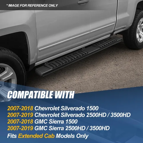 Vista 7 de Auto Dynasty Estribos compatibles con modelos 2007-2019 de Chevy Silverado GMC Sierra de cabina extendida, riel lateral de aluminio, estribo tipo