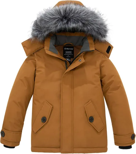 Vista 10 de wantdo - Chaqueta de invierno con capucha para niños, impermeable, acolchada, con forro polar, parka Negro