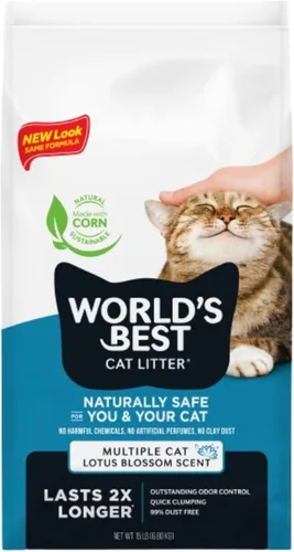 Vista 9 de WORLD'S BEST CAT LITTER Arena para gatos múltiples con aroma de flor de loto, 32 libras - Ingredientes naturales, aglomeración rápida, desechable