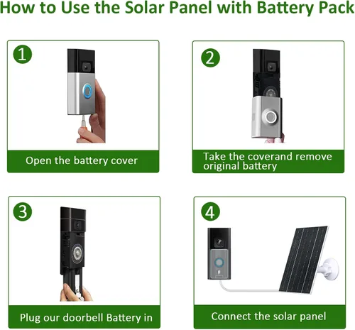 Vista 7 de Zivif Panel solar de 7 W compatible con timbres Ring Video Doorbell 2, 3, 3 Plus y 4 Cargador solar con batería incorporada de 2600 mAh, IP65