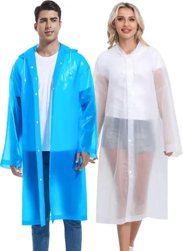 Vista 52 de 2 abrigos de lluvia de Borogo para adultos, chaquetas de lluvia reutilizables para hombres y mujeres
