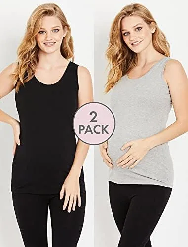Vista 2 de Motherhood Maternity Women's Sleeveless Scoop Neck Side Ruched Tank Top 2 & 3 Packs