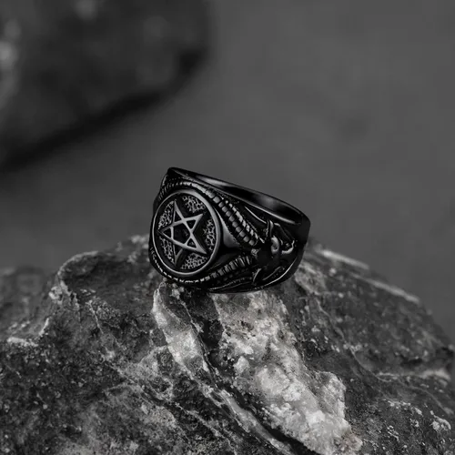Vista 8 de FaithHeart Satanic Jewelry - Anillos de cabra baphomet con símbolo de Lucifer Satanás para hombres y mujeres talla 7891011121314 personalizado