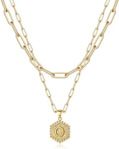 Vista 55 de M MOOHAM - Delicado collar de oro para mujer, de 14 quilates, en capas, lindos collares con letra hexagonal con inicial para mujer, regalos