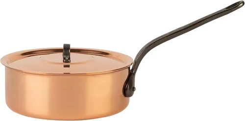 Vista 4 de Sartén de cobre estañado con mango y tapa de hierro fundido sartén tradicional de cobre sólido sartén de Francia con borde alto 1.1 qt