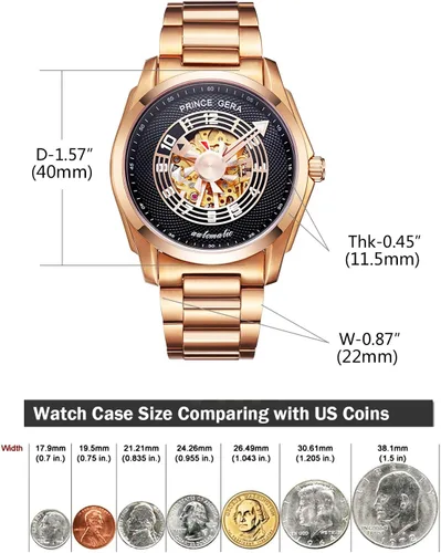 Vista 4 de BINLUN Prince GERA - Reloj de pulsera para hombre, mecánico, de acero inoxidable, impermeable, esqueleto automático, para hombre, serie Aeroengine