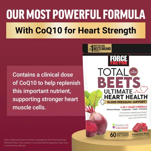 Vista 8 de Force Factor Total Beets Suplementos de apoyo a la presión arterial con polvo de remolacha, masticables de remolacha de gran sabor para energía