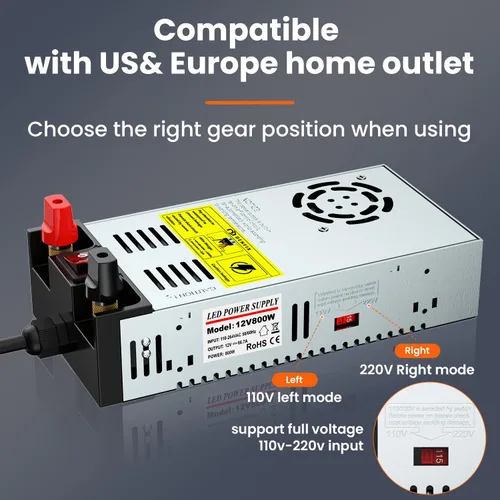 Vista 6 de Denfix Convertidor actualizado de 110 V a 12 V, nueva versión con interruptor de encendido/apagado, fuente de alimentación de CA a CC máx. 50 A 600 W