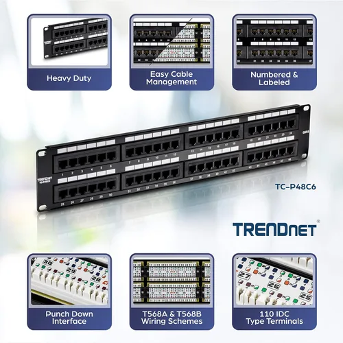 Vista 2 de Parche de panel de 8 puertos Cat5/5e TRENDnet para montar en pared o estanterías, sin blindaje